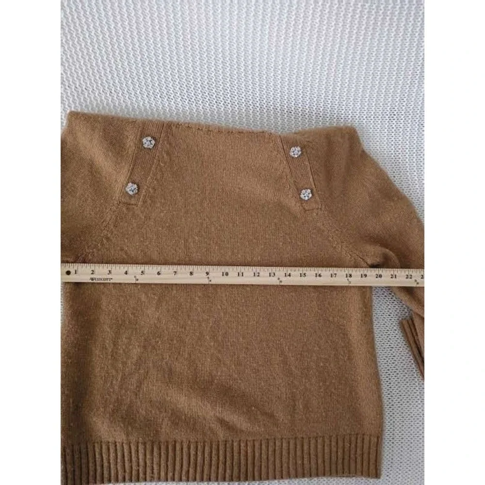 J.Crew Glam Crystal Button Camel Knit Sweater S/M Retro Minimalist - Picture 7 of 9